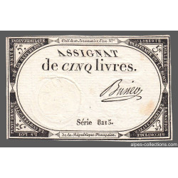 Assignat 46a - 5 livres - 10 brumaire an 2 - Signature 22 - Etat : TTB