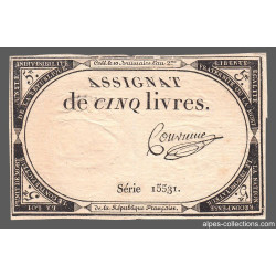 Assignat 46a - 5 livres - Signature 25 - 10 brumaire an 2 - Etat : TTB