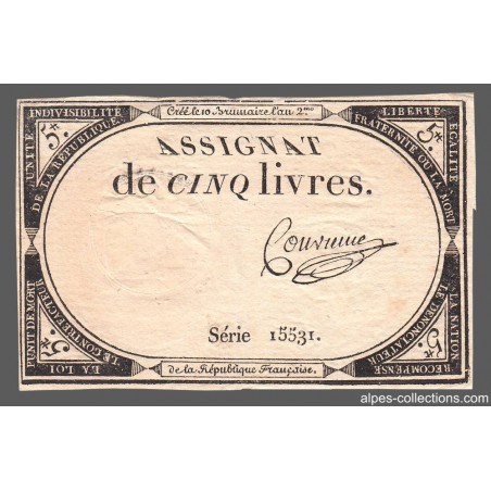 Assignat 46a - 5 livres - Signature 25 - 10 brumaire an 2 - Etat : TTB