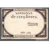 Assignat 46a - 5 livres - 10 brumaire an 2 - Signature 75 - Etat : TTB