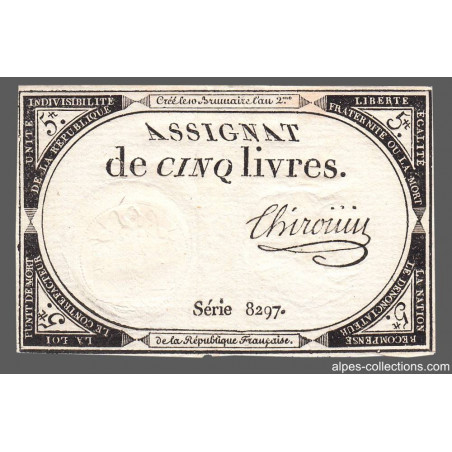 Assignat 46a - 5 livres - Signature 98 - 10 brumaire an 2 - Etat : SUP