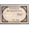 Assignat 46a - 5 livres - 10 brumaire an 2 - Signature 99 - Etat : B