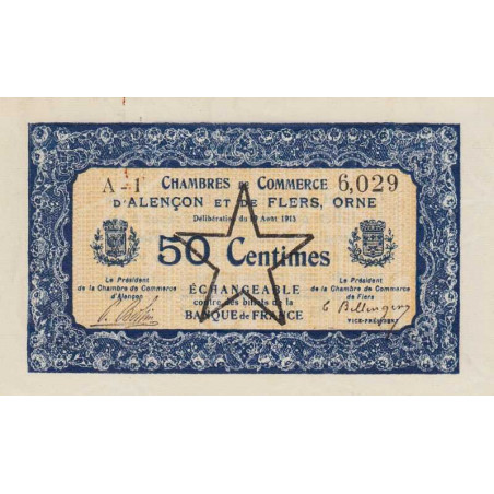 Alençon & Flers (Orne) - Pirot 6-29 - 50 centimes - Série A1 - 10/08/1915 - Etat : SUP
