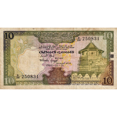 Sri-Lanka - Pick 92a - 10 rupees - Série D/29 - 01/01/1982 - Etat : TB