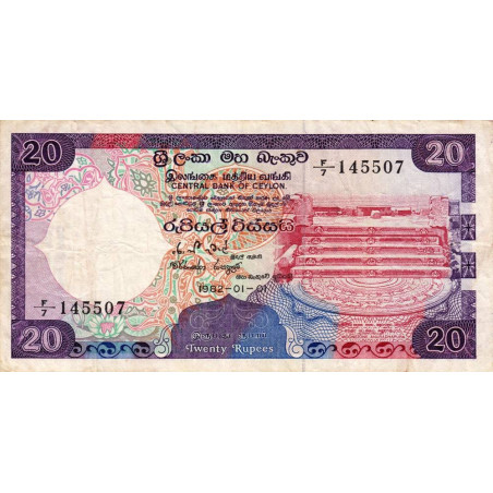 Sri-Lanka - Pick 93a - 20 rupees - Série F/7 - 01/01/1982 - Etat : TTB-