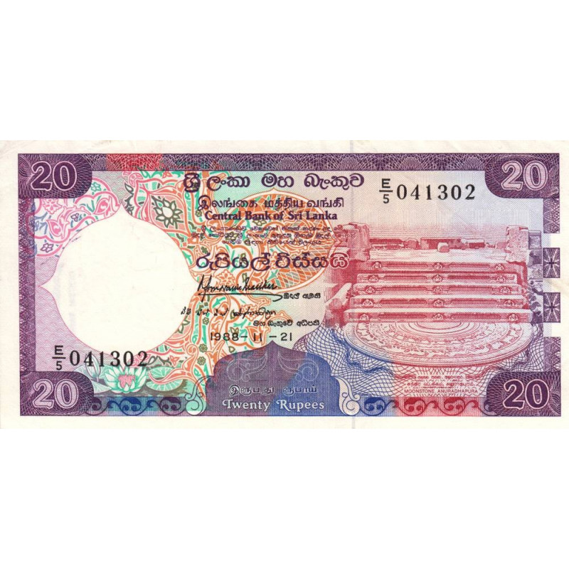 Sri-Lanka - Pick 97a - 20 rupees - Série E/5 - 21/11/1988 - Etat : SUP