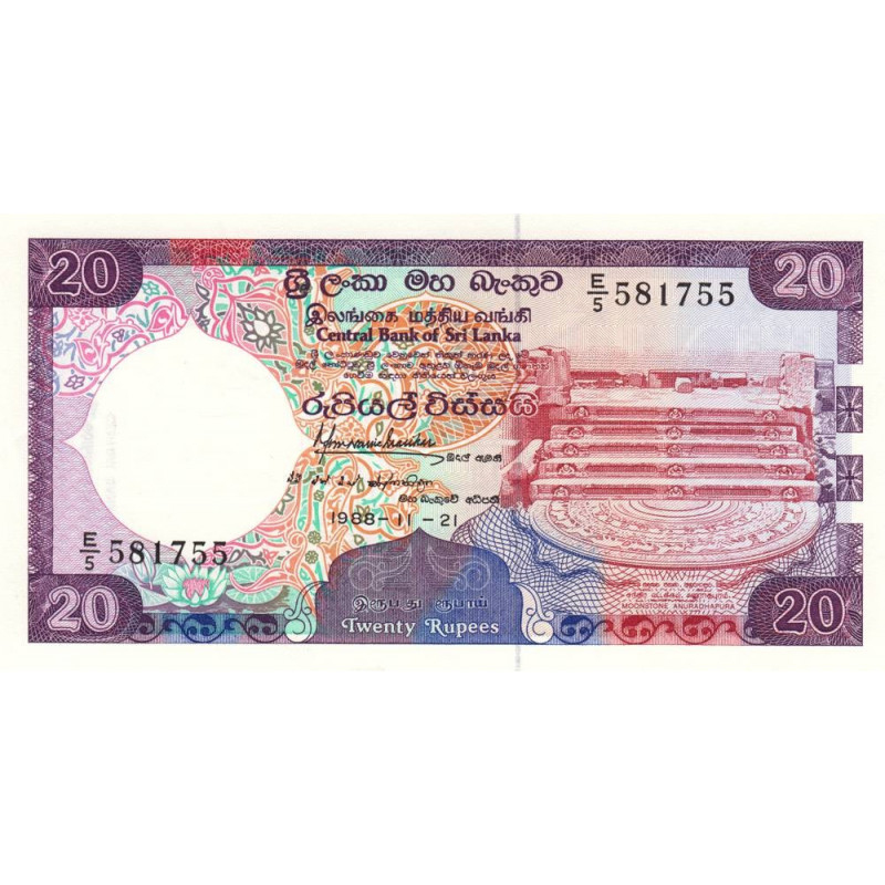 Sri-Lanka - Pick 97a - 20 rupees - Série E/5 - 21/11/1988 - Etat : NEUF