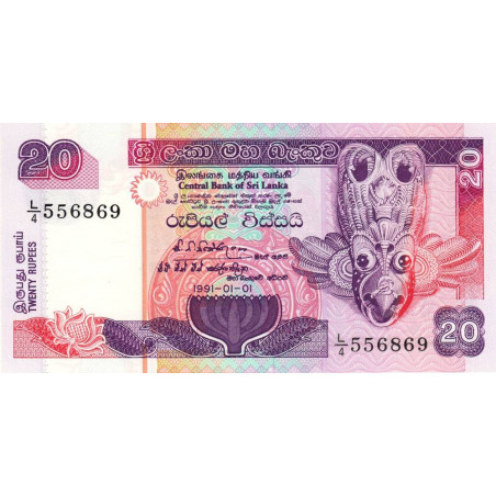 Sri-Lanka - Pick 103a_2 - 20 rupees - Série L/4 - 01/01/1991 - Etat : NEUF