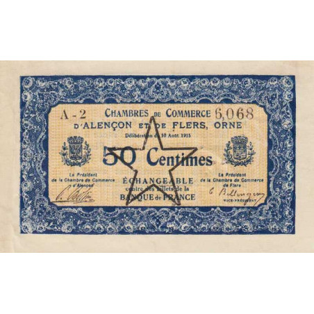 Alençon & Flers (Orne) - Pirot 6-31 - 50 centimes - Série A2 - 10/08/1915 - Etat : TTB+