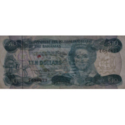 Bahamas - Pick 46b - 10 dollars - Série E- Loi 1974 (1988) - Etat : TB+