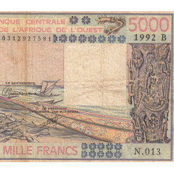 Bénin - Pick 208Bn - 5'000 francs - Série N.013 - 1992 - Etat : TB-