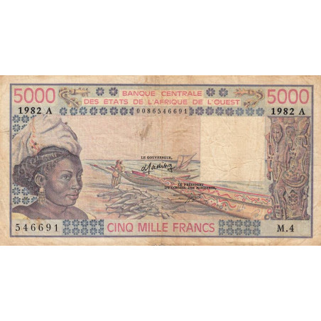 Côte d'Ivoire - Pick 108Ai - 5'000 francs - Série M.4 - 1982 - Etat : TB-