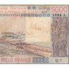 Côte d'Ivoire - Pick 108Ao - 5'000 francs - Série Q.7 - 1986 - Etat : B+