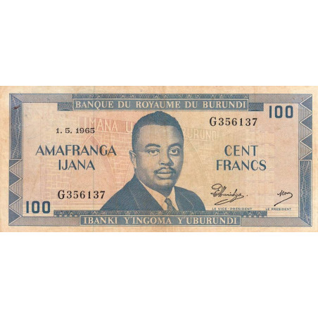 Burundi - Pick 12a_3 - 100 francs - Série G - 01/05/1965 - Etat : TB+ à TTB