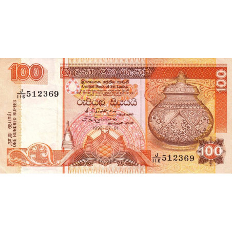 Sri-Lanka - Pick 105A - 100 rupees - Série J/116 - 01/07/1992 - Etat : TTB+