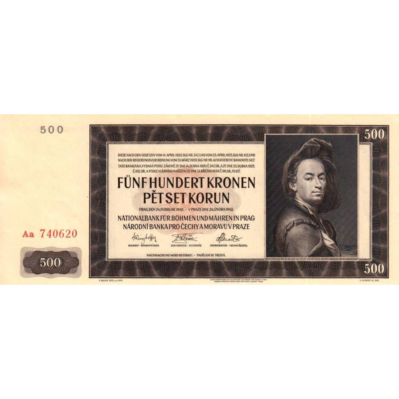 Bohême-Moravie - Pick 12a - 500 korun - 24/02/1942 - Série Aa - Etat : SPL+