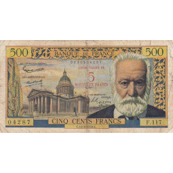 F 52-02 - 12/02/1959 - 5 nouv. francs sur 500 francs - Victor Hugo - Série F.117 - Etat : B+