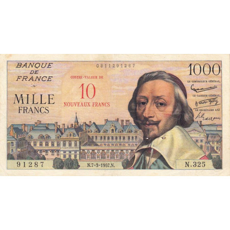 F 53-01 - 07-03/1957 - 10 nouv. francs sur 1000 francs - Richelieu - Série N.325 - Etat : TTB-