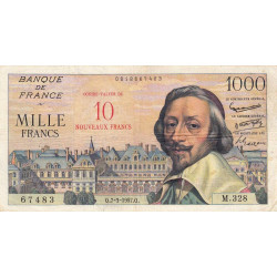 F 53-01 - 07-03/1957 - 10 nouv. francs sur 1000 francs - Richelieu - Série M.328 - Etat : TB+