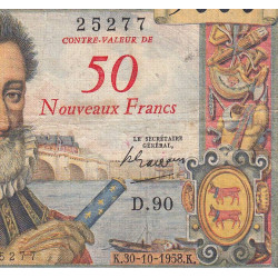 F 54-01 - 30/10/1958 - 50 nouv. francs sur 5000 francs - Henri IV - Série D.90 - Etat : B+