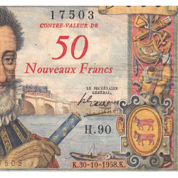 F 54-01 - 30/10/1958 - 50 nouv. francs sur 5000 francs - Henri IV - Série H.90 - Etat : TB+