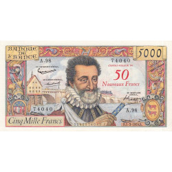 F 54-02 - 05/03/1959 - 50 nouv. francs sur 5000 francs - Henri IV - Série E.98 - Etat : TTB+