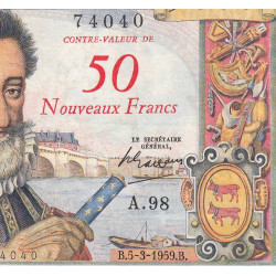 F 54-02 - 05/03/1959 - 50 nouv. francs sur 5000 francs - Henri IV - Série E.98 - Etat : TTB+