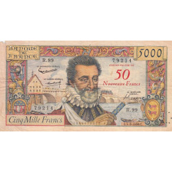 F 54-02 - 05/03/1959 - 50 nouv. francs sur 5000 francs - Henri IV - Série R.99 - Etat : B+