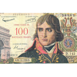 F 55-01 - 30/10/1958 - 100 nouv. francs sur 10000 francs - Bonaparte - Série D.142 - Etat : TB