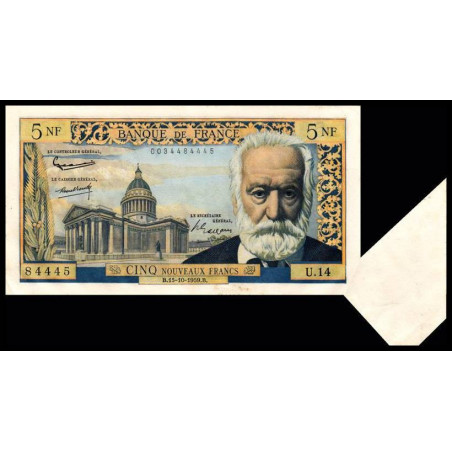 F 56-03 - 15/10/1959 - 5 nouv. francs - Victor Hugo - Série U.14 - Appendice de papier - Etat : SPL