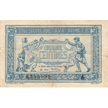 VF 01-01 - 50 centimes - Trésorerie aux armées - 1917 - Série A - Etat : TTB-