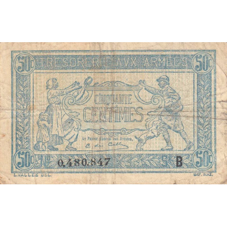 VF 01-02 - 50 centimes - Trésorerie aux armées - 1917 - Série B - Etat : TB+