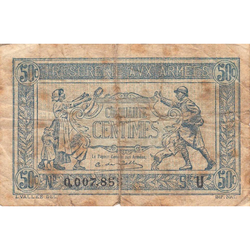 VF 02-04 - 50 centimes - Trésorerie aux armées - 1919 - Série U - Etat : B+