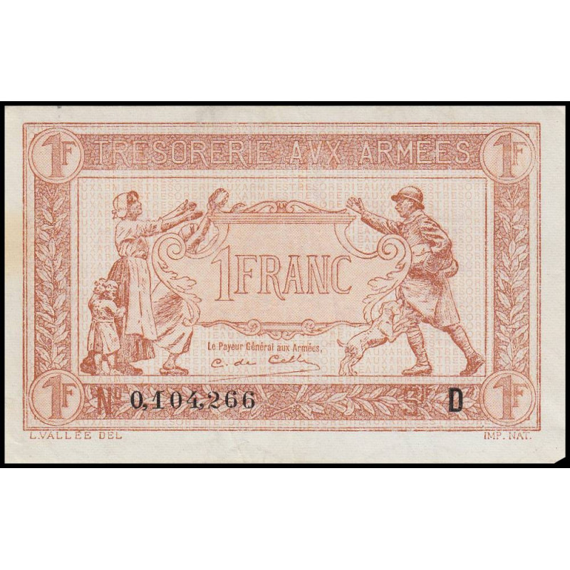 VF 03-04 - 1 franc - Trésorerie aux armées - 1917 - Série D - Etat : SUP+