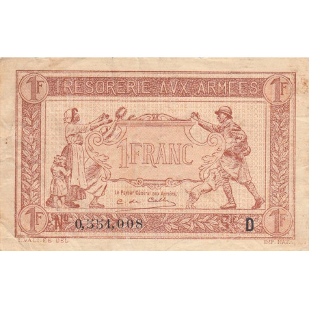 VF 03-04 - 1 franc - Trésorerie aux armées - 1917 - Série D - Etat : TTB