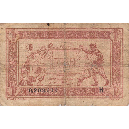 VF 03-08 - 1 franc - Trésorerie aux armées - 1917 - Série H - Etat : B+