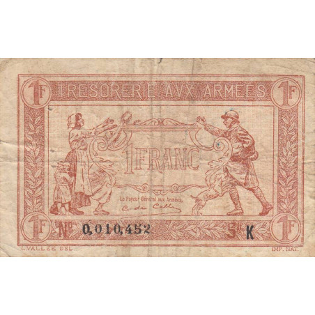 VF 03-11 - 1 franc - Trésorerie aux armées - 1917 - Série K - Etat : TB+