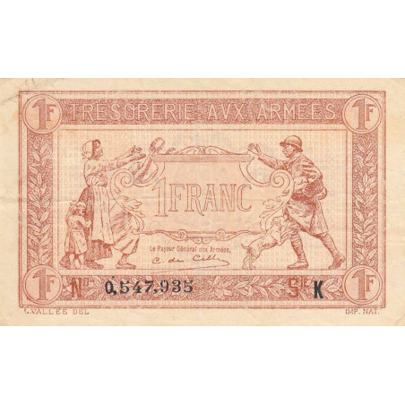 VF 03-11 - 1 franc - Trésorerie aux armées - 1917 - Série K - Etat : TTB+