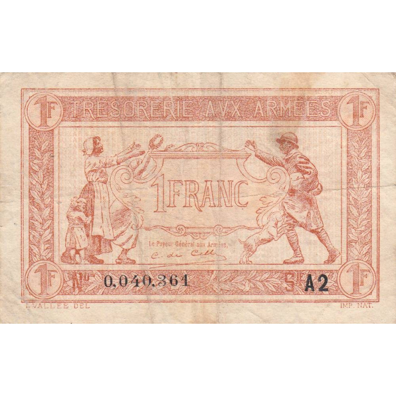 VF 04-14 - 1 franc - Trésorerie aux armées - 1919 - Série A2 - Etat : TB+