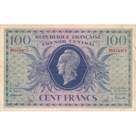 VF 06-01a - 100 francs - Trésor central - 1943 - Série PG - Etat : TTB-