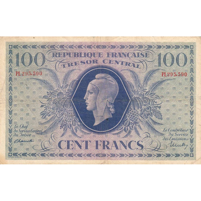 VF 06-01d - 100 francs - Trésor central - 1943 - Série PL - Etat : TTB-