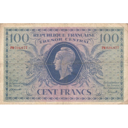 VF 06-01e - 100 francs - Trésor central - 1943 - Série PM - Etat : TB