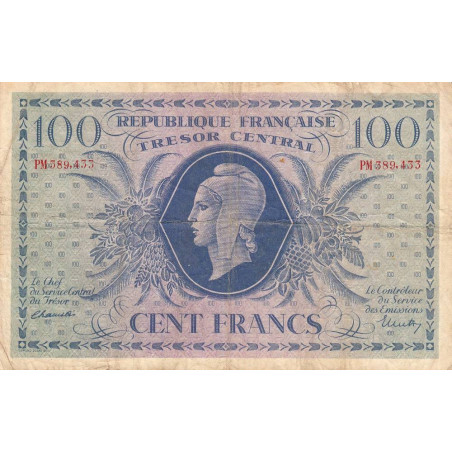 VF 06-01e - 100 francs - Trésor central - 1943 - Série PM - Etat : TB