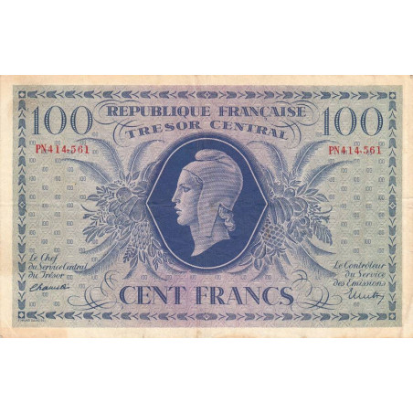 VF 06-01f - 100 francs - Trésor central - 1943 - Série PN - Etat : TTB