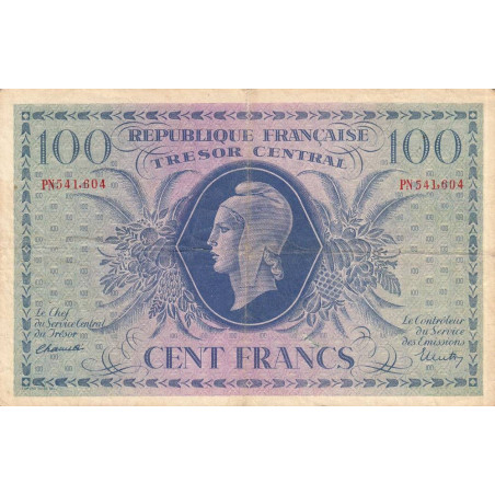 VF 06-01f - 100 francs - Trésor central - 1943 - Série PN - Etat : TB+