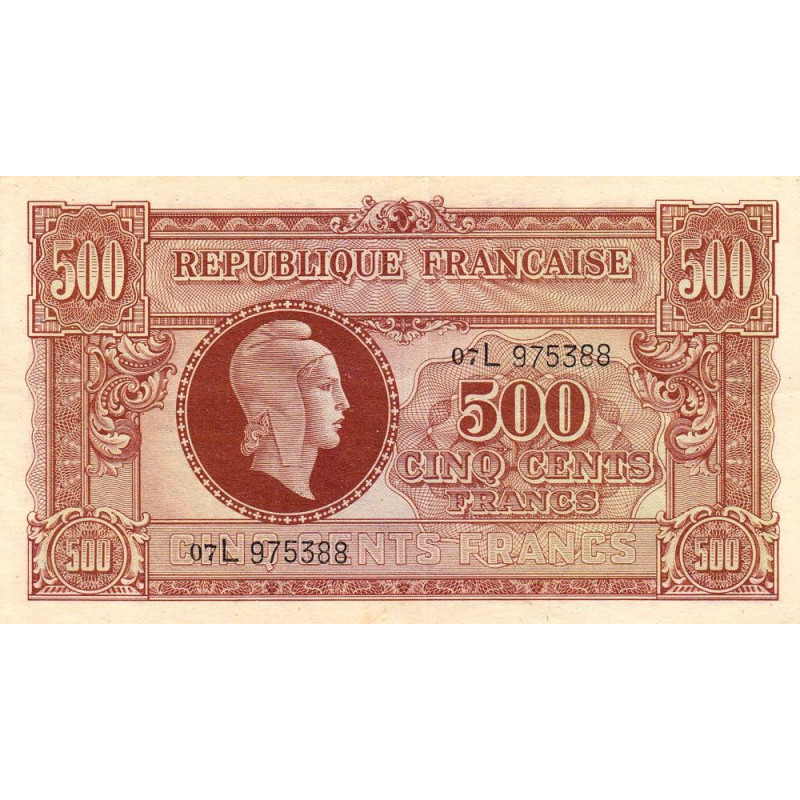 VF 11-01 - 500 francs - Marianne - 1945 - Série 07L - Etat : SUP-
