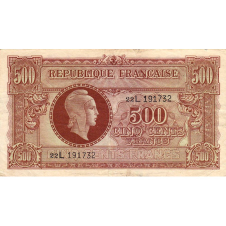 VF 11-01 - 500 francs - Marianne - 1945 - Série 22L - Etat : TB+