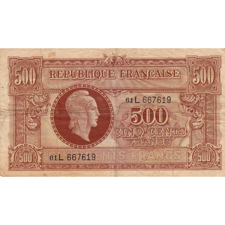 VF 11-01 - 500 francs - Marianne - 1945 - Série 61L - Etat : TB