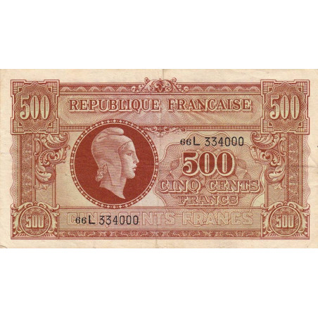 VF 11-01 - 500 francs - Marianne - 1945 - Série 66L - Etat : TTB