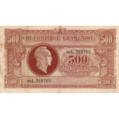 VF 11-01 - 500 francs - Marianne - 1945 - Série 66L - Etat : TB-